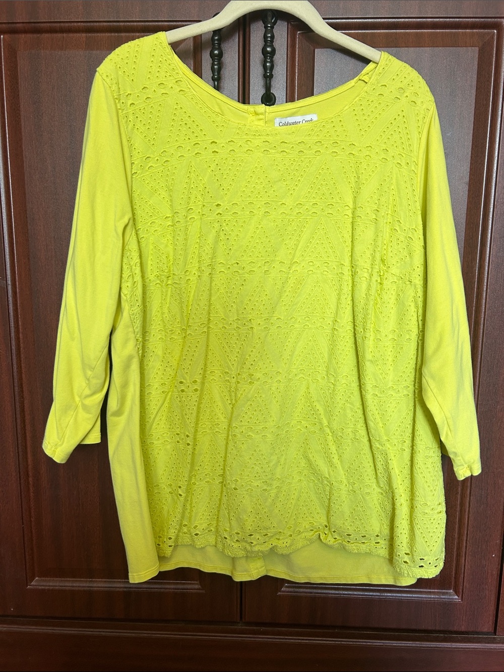 Coldwater Creek Bright Yellow Eyelet Long Sleeve Top